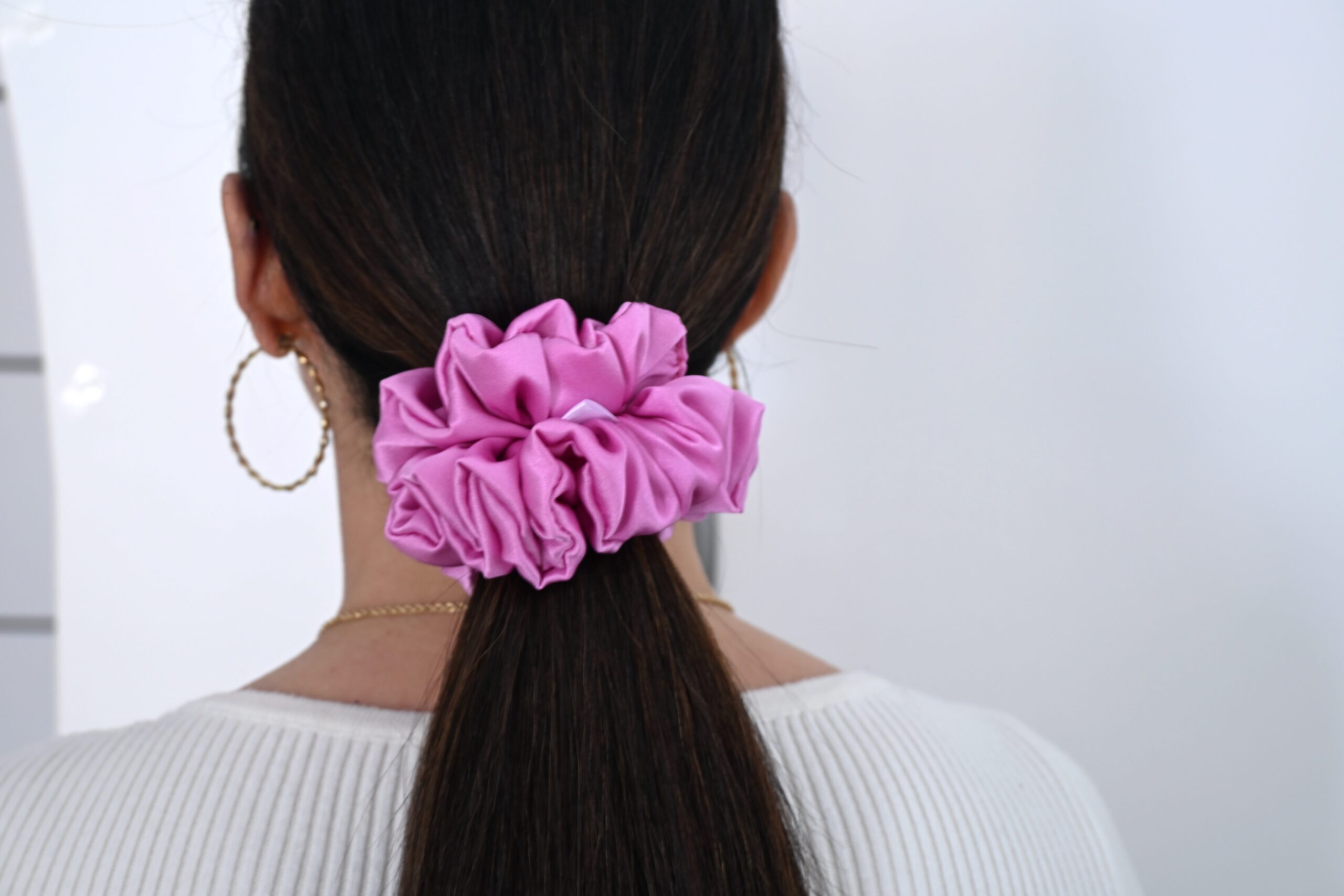 Scrunchie Cukierkowy Róż Jedwab Standard - obrazek 2