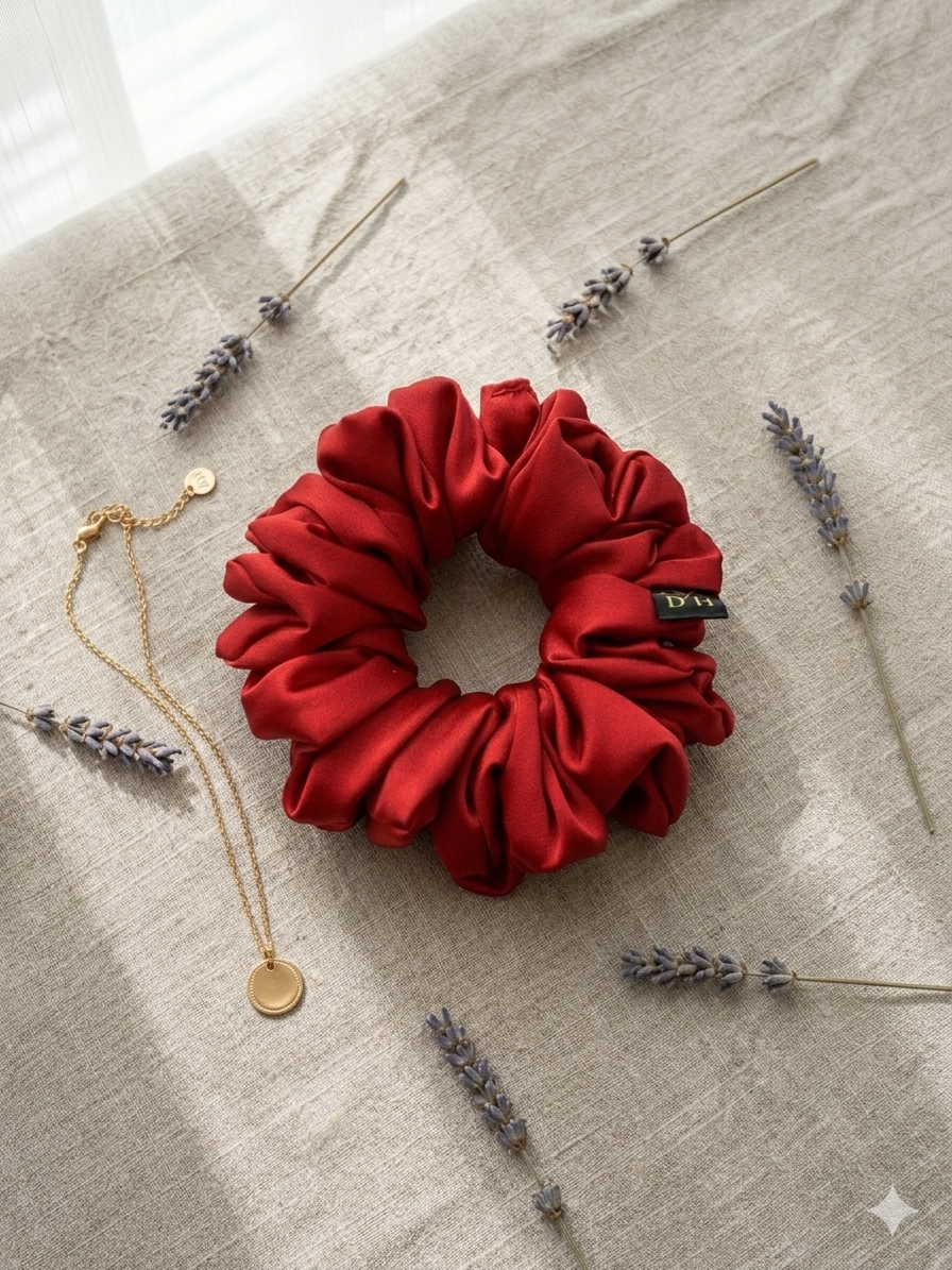 Scrunchie Czerwień Satyna jedwabna Standard - obrazek 3