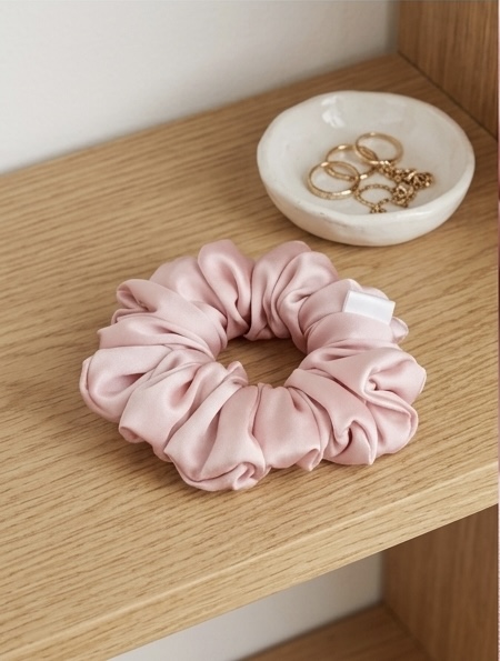 Scrunchie Pudrowy Róż Satyna jedwabna Standard - obrazek 2