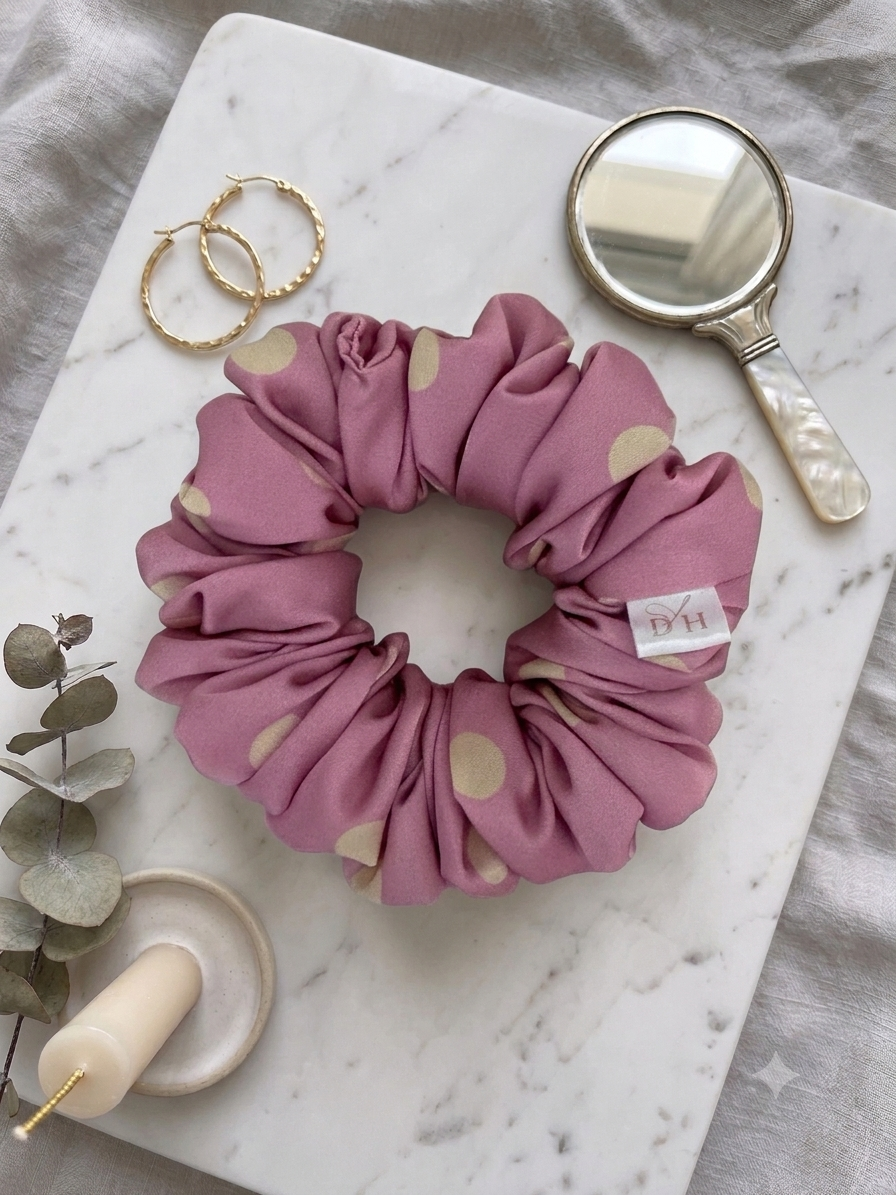 Scrunchie Róż w Żółte Kropki Standard - obrazek 2