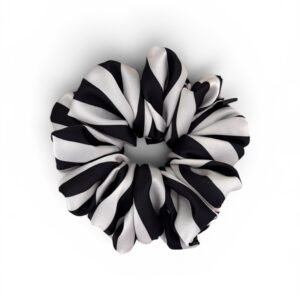 Scrunchie Ecru w Czarne Pasy-Duża