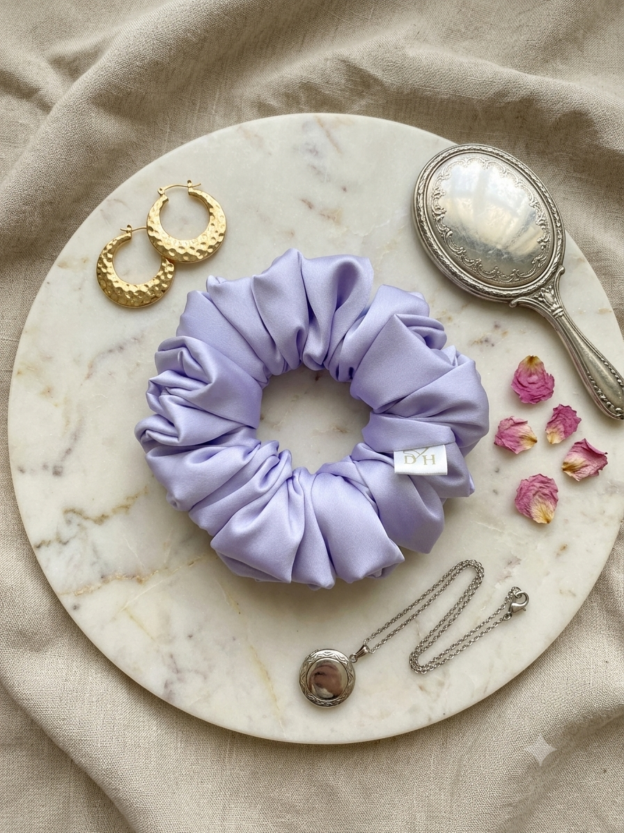 Scrunchie Jasny Fiolet Satyna- Jedwabna Standard - obrazek 2