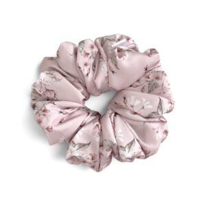 Scrunchie Brudny Róż w Kwiaty- Duża
