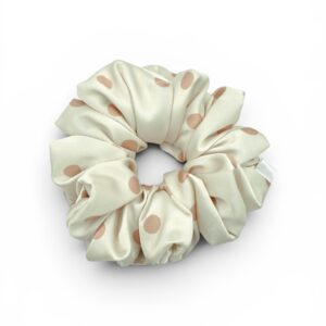 Scrunchie Ecru w Beżowe Kropki- Duża