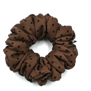 Scrunchie Czekoladowy Brąz w Czarne Groszki Jedwab-Standard