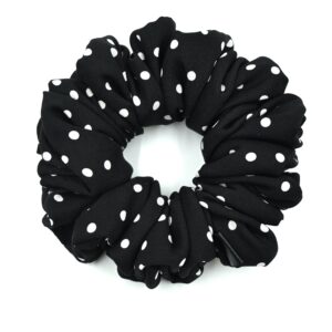 Scrunchie Czarna w Białe Kropki Jedwab- Standard