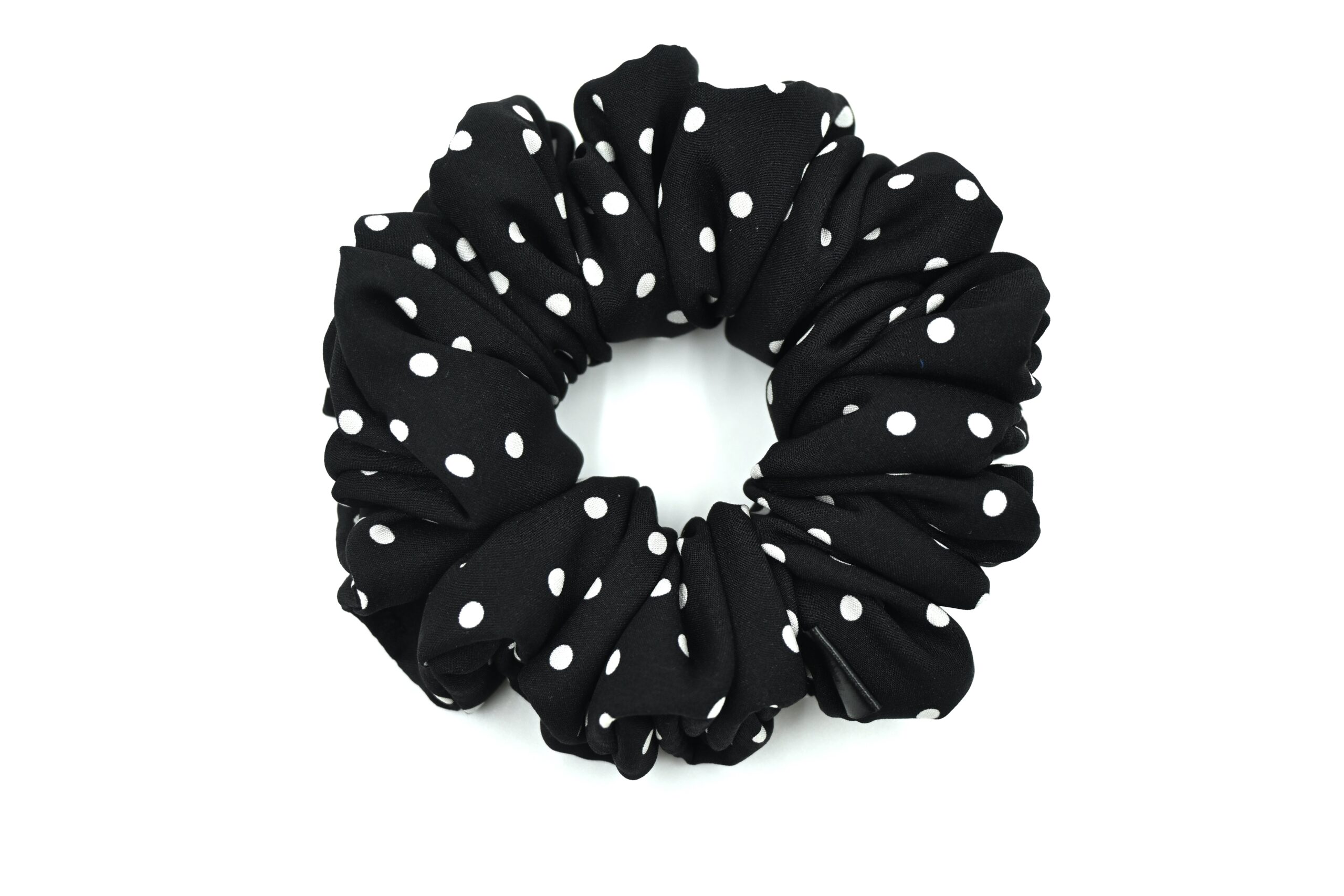 Scrunchie Czarna w Białe Kropki Jedwab- Standard