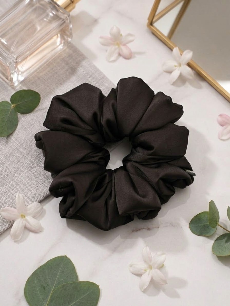 Scrunchie Czekolada Satyna-Jedwabna Duża - obrazek 2