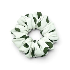 Scrunchie Biała w Oliwkowe Groszki Jedwab-Standard